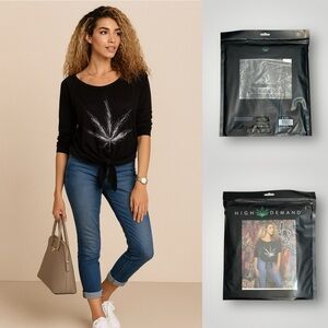 Dolls Kill | High Demand French Terry Sweatshirt Size S/M Front Tie Black